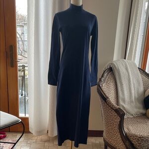 NWT De Loreta Anis Navy Blue Long Sleeve Dress Cotton Stretch Medium Real Real